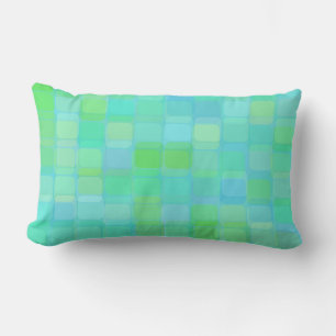 Blue, green and turquoise square abstract lumbar pillow