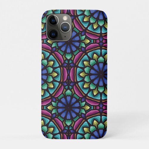 Blue green and violet mandala geometric design iPhone 11 pro case