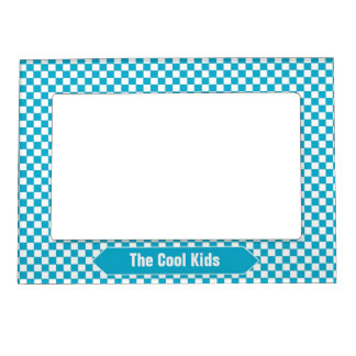 Blue-Green and White Checkered Custom Photo Magnetic Picture Frame