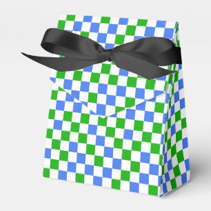 Blue Green And White Checkered Pattern Favor Boxes