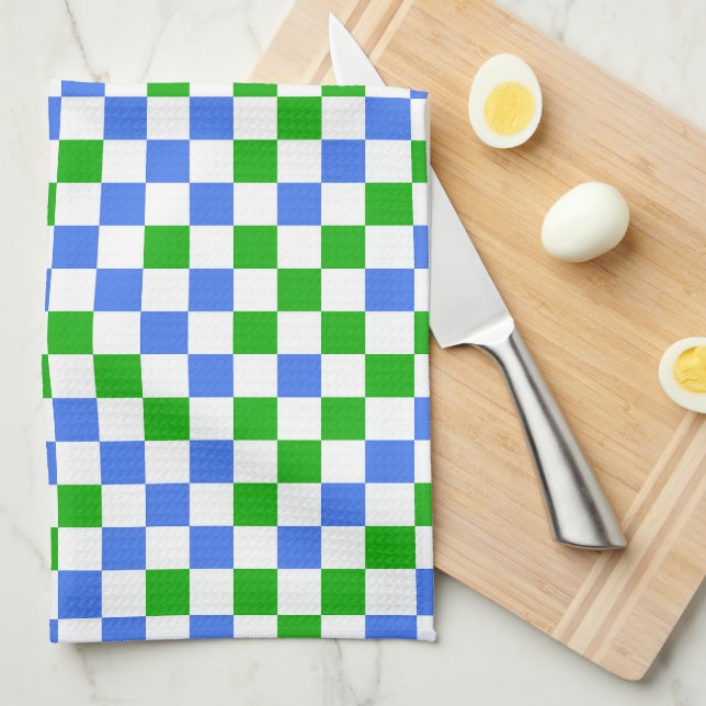 Blue Green And White Checkered Pattern  Kitchen Towel (Quarter Fold)