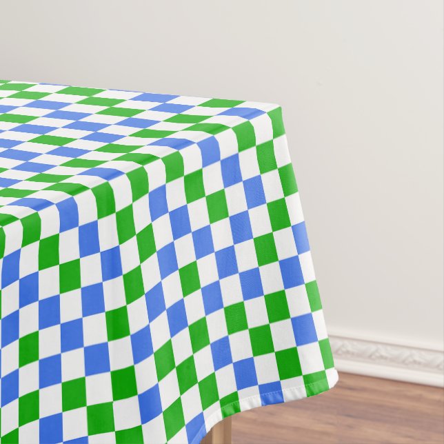 Blue Green And White Checkered Pattern  Tablecloth (In Situ)