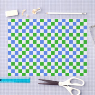 Blue Green And White Checkered Pattern  Tissue Paper