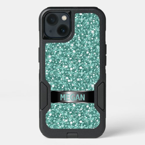 Blue Green And White Glitter iPhone 13 Case