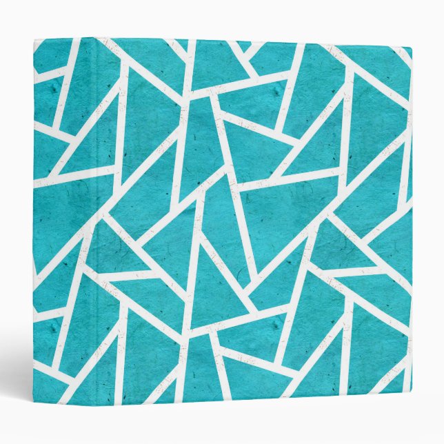 Blue-green and white mosaic pattern 3 ring binder (Front/Spine)