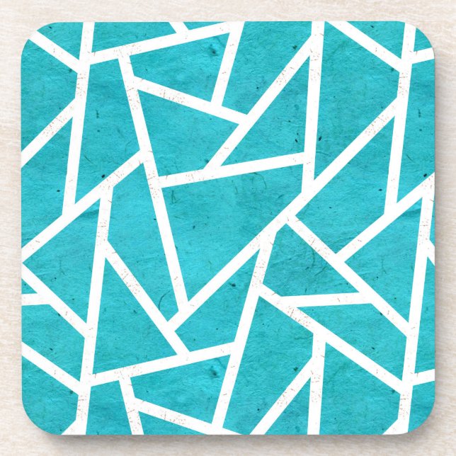 Blue-green and white mosaic pattern beverage coaster (Front)