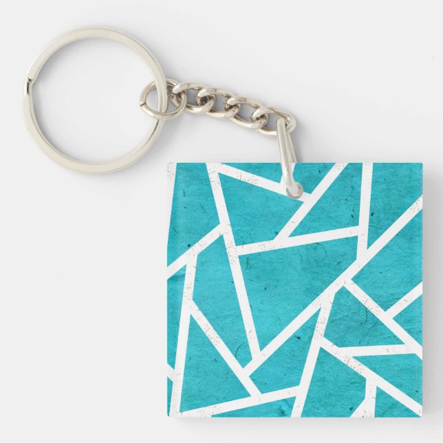 Blue-green and white mosaic pattern keychain (Front)