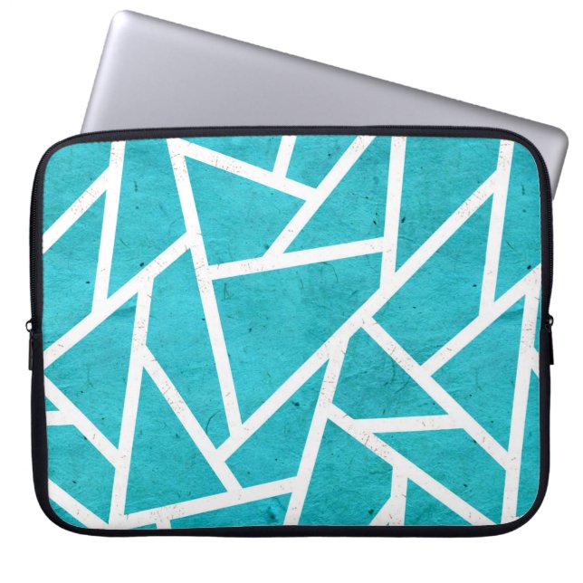 Blue-green and white mosaic pattern laptop sleeve (Front)