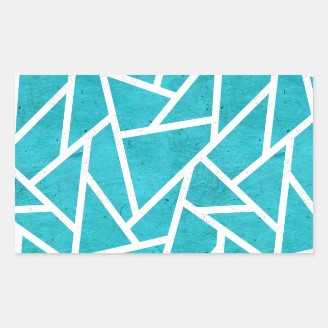 Blue-green and white mosaic pattern rectangular sticker (Front)