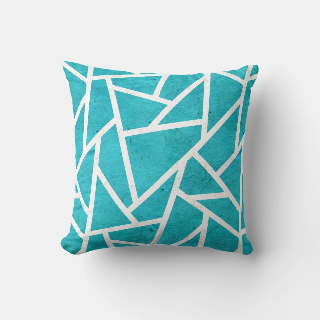 Blue-green and white mosaic pattern throw pillow (Front)
