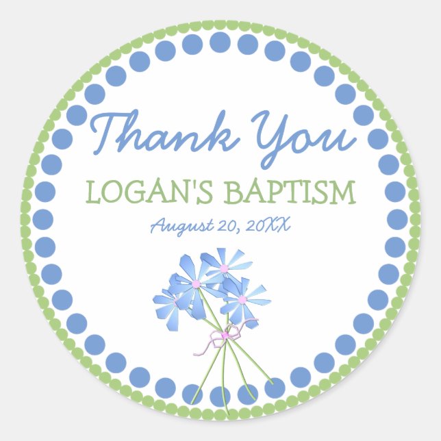 Blue, Green and White Personalized Baptism Sticker (Front)