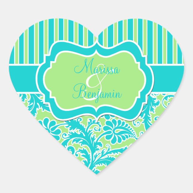Blue, Green, and White Striped Damask Sticker (Front)