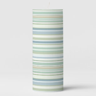 Blue Green and white stripes Pillar Candle