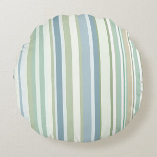 Blue Green and white stripes Round Pillow