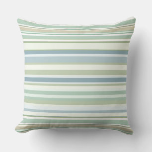 Blue Green and white stripes Throw Pillow