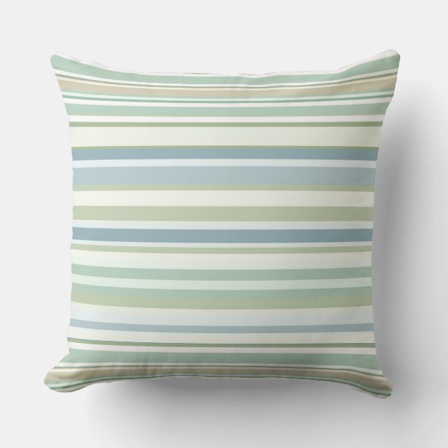 Blue Green and white stripes Throw Pillow (Front)