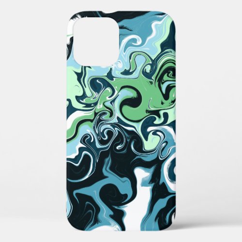 Blue Green and White swirls Abstract Fluid Art   iPhone 12 Pro Case