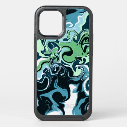 Blue Green and White swirls Abstract Fluid Art    OtterBox Symmetry iPhone 12 Pro Case