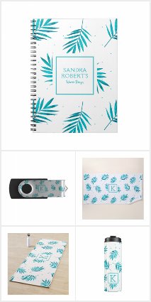 Blue-green and white tropical palm leaves pattern
