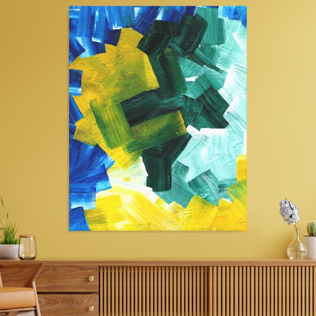 Blue, Green, and Yellow Abstract Brushstrokes Canvas Print (Insitu(LivingRoom))