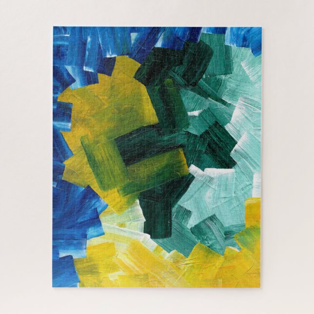 Blue, Green, and Yellow Abstract Brushstrokes Jigsaw Puzzle (Vertical)