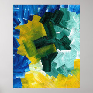 Blue, Green, and Yellow Abstract Brushstrokes Poster
