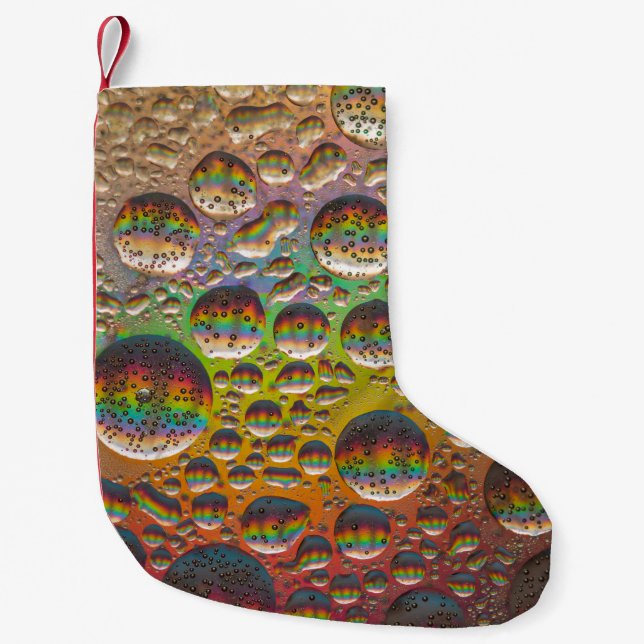 Blue green and yellow bubbles small christmas stocking (Front)