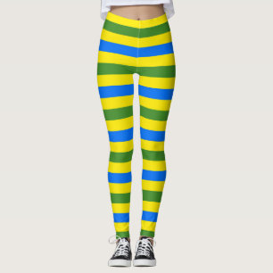 Blue Green and Yellow Stripes Design Leggings