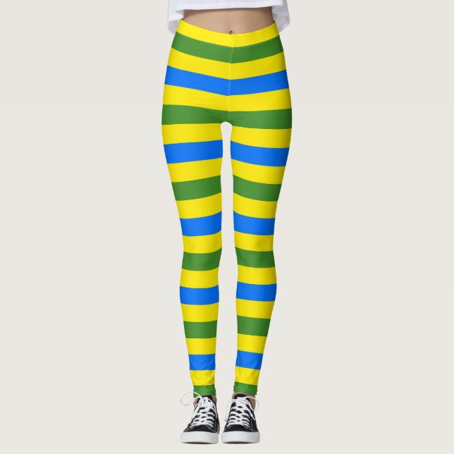 Blue Green and Yellow Stripes Design Leggings (Front)