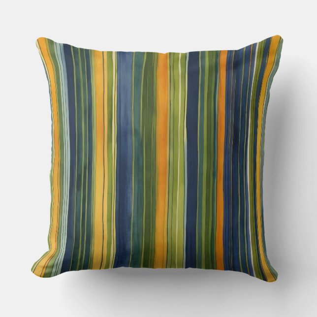 Blue green and yellow stripes throw pillow (Front)