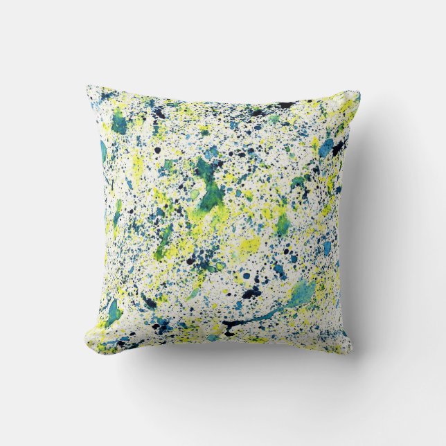 Blue, Green, and Yellow Throw Pillow (Front)