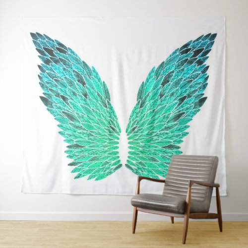 Blue_Green Angel Wings Tapestry