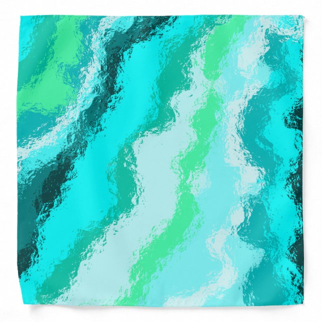 Blue Green Aqua Painterly Scumbled Look Bandana (Front)