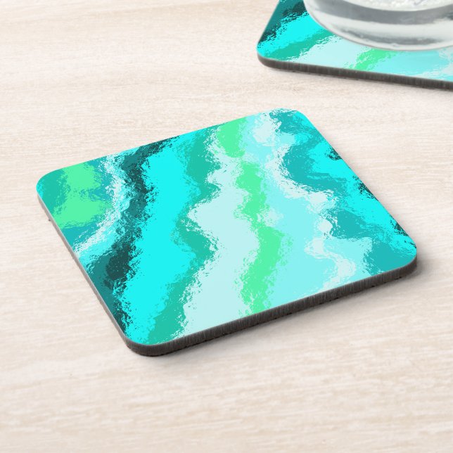 Blue Green Aqua Painterly Scumbled Style Beverage Coaster (Left Side)
