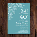 Blue Green Aqua Pine Branch Surprise 40th Birthday Invitation<br><div class="desc">This Blue Green Aqua Botanical Surprise 40th Birthday Invitation features minimalist modern design of the Pine Branch and calligraphic script font. Pine branch is drawn in an elegant Japanese pen and ink technique. Back of the invitations features white initials on the aqua background. Simple and elegant invite is perfect for...</div>