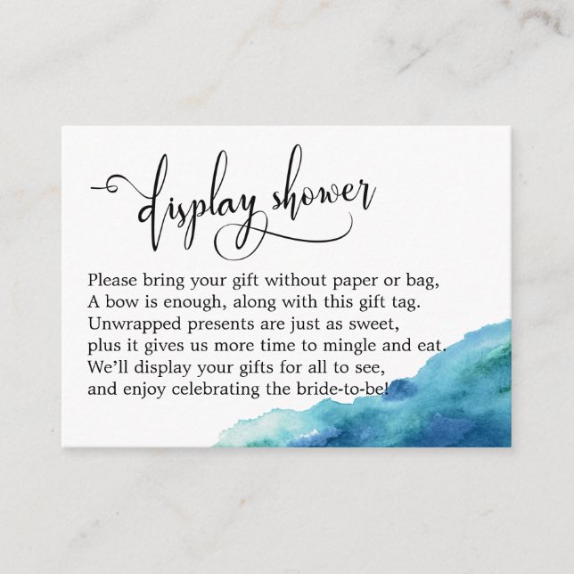 Blue Green Aqua Watercolor Display Shower Card (Front)