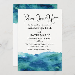 Blue Green Aqua Watercolor Modern Wedding 1b Invitation