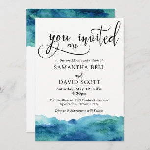 Blue Green Aqua Watercolor Modern Wedding 2b Invitation