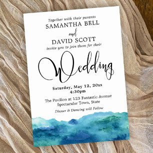 Blue Green Aqua Watercolor Modern Wedding 3b Invitation