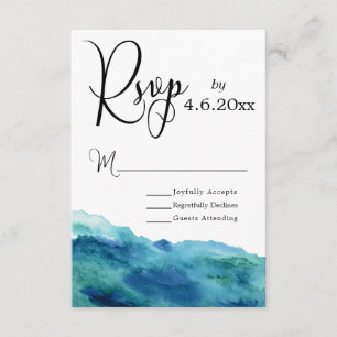 Blue Green Aqua Watercolor Modern Wedding RSVP 1b