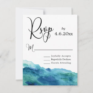 Blue Green Aqua Watercolor Modern Wedding RSVP 2b Card