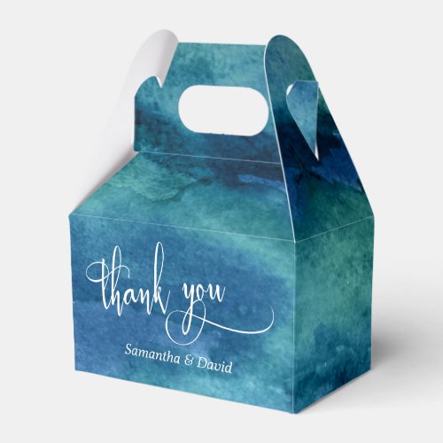 Blue Green Aqua Watercolor Wedding Thank You Favor Favor Boxes