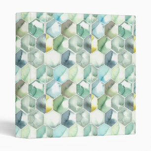 Blue & Green Aquarelle Honycomb Pattern 3 Ring Binder
