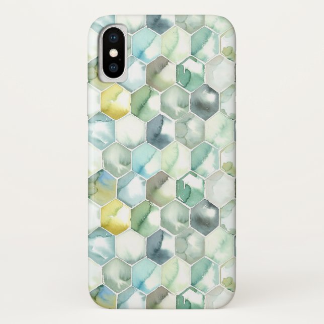 Blue & Green Aquarelle Honycomb Pattern Case-Mate iPhone Case (Back)