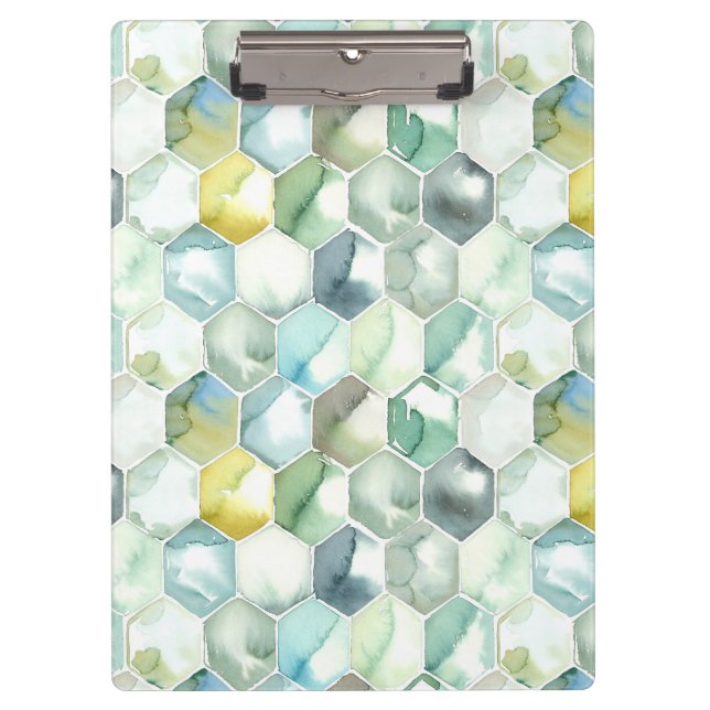 Blue & Green Aquarelle Honycomb Pattern Clipboard (Front)