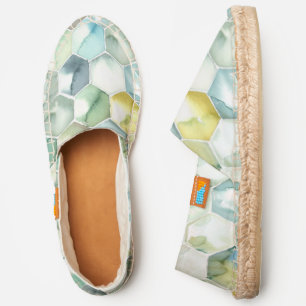 Blue & Green Aquarelle Honycomb Pattern Espadrilles