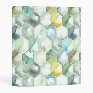 Blue & Green Aquarelle Honycomb Pattern Mini Binder