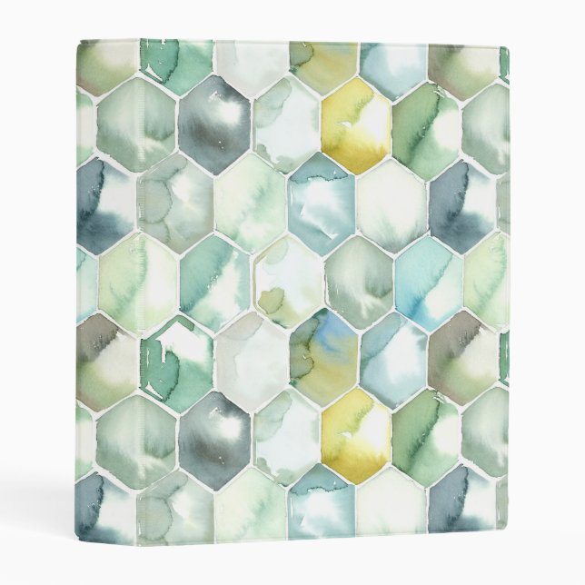 Blue & Green Aquarelle Honycomb Pattern Mini Binder (Front/Spine)