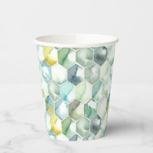 Blue & Green Aquarelle Honycomb Pattern Paper Cups