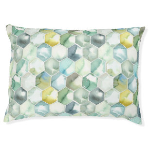 Blue & Green Aquarelle Honycomb Pattern Pet Bed